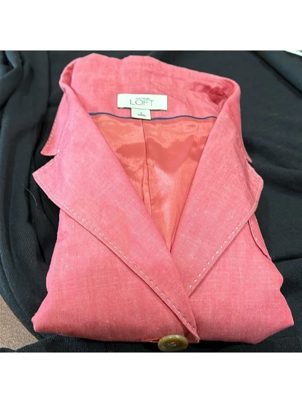 Ann Taylor Loft blazer salmon pink with white contrast stitching pockets Sz 8